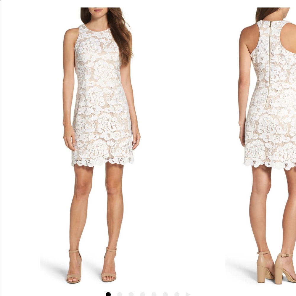 Eliza J Lace Sheath Dress Ivory - Size 10